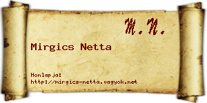 Mirgics Netta névjegykártya